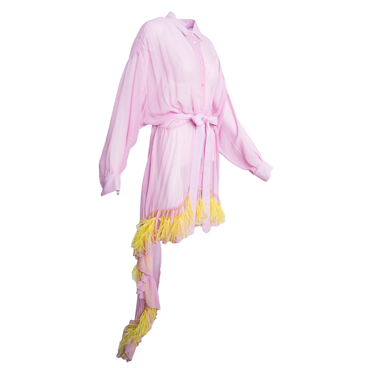 dip hem dress long sleeve Lily Rose Blue Long Sheer Sleeve Floral Dip Hem Dress with Belt- Women's M