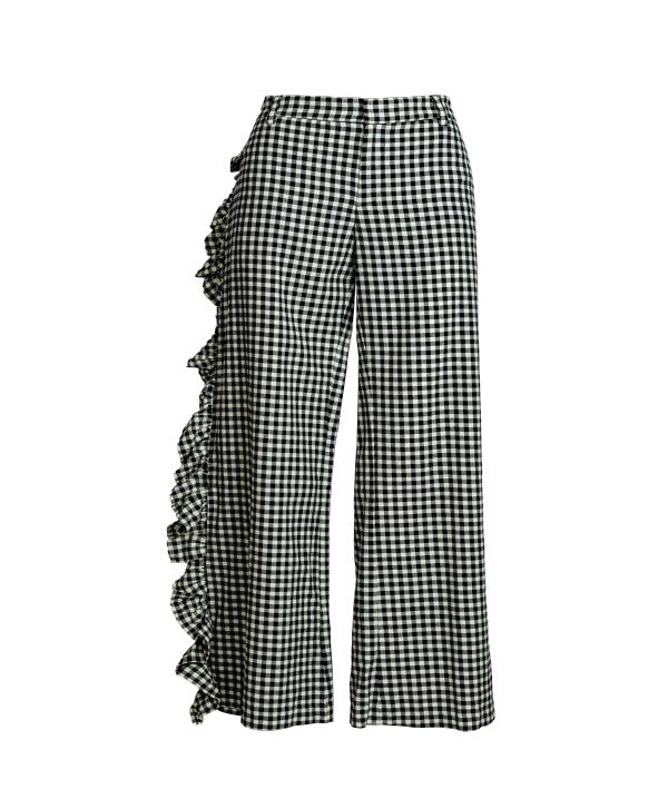 Side Ruffle Pants Side Ruffled Checkered Pants – Blank Boutique Riyadh