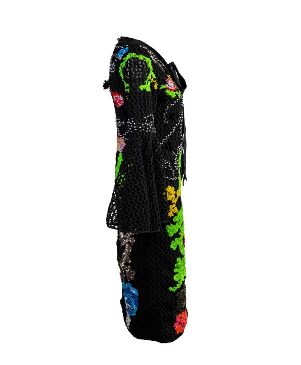 pussybow midi dress Women's Black Floral Pussybow Tie Neck Midi Dress
